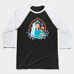 Mary Holding Jesus Cartoon Baseball T-Shirt